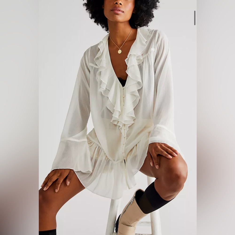 Free People Cream Ruffle Blouse